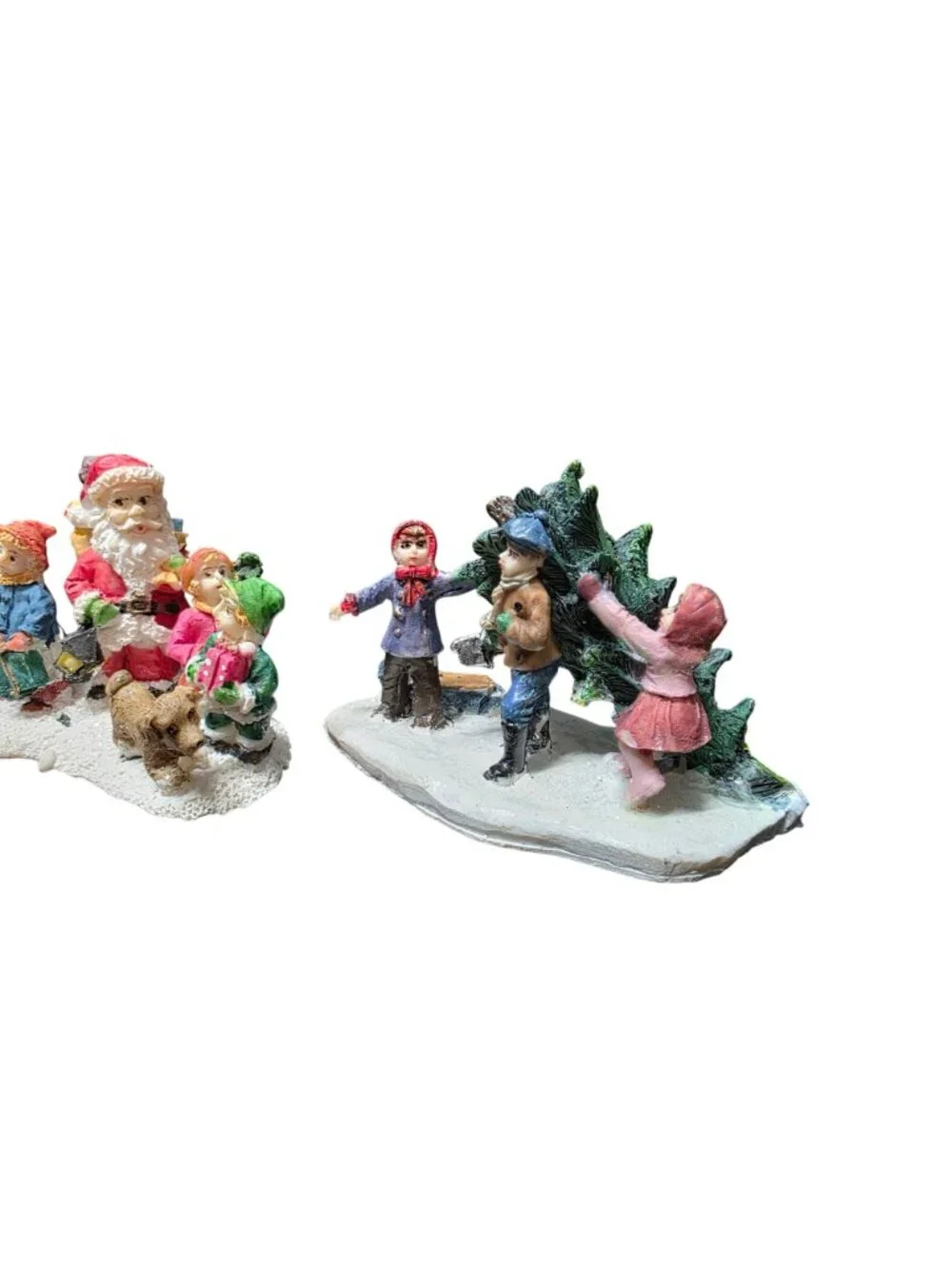 3 Christmas Village Display Figurines Santa Kids Snow & Pets